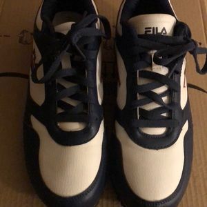 Men’s Fila blue and white with red sneakers